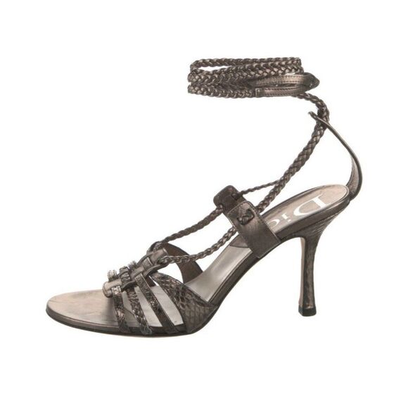 Christian Dior Authentic Leather Silver Gray Metallic High Heel Sandals 6 - Picture 1 of 8